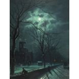 Walter Linsley Meegan (1859-1944) Nocturne street scene Signed, oil on canvas, 59cm by 43.5cm See