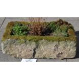 A Weathered Stone Garden Trough, of rectangular form, 107cm by 58cm by 34cm