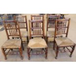 A Set of Six Mid 19th Century Ash and Elm Rush-Seated Dining Chairs, Lancashire/Cheshire region,