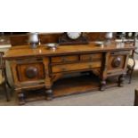 A Late 19th Century Brown Oak and Ebonised Aesthetic Sideboard, in the manner of Lamb of Manchester,