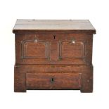 A Joined Oak Coal Box, in the form of an 18th century chest with hinged lid, with removable metal