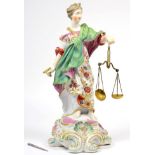 A Derby Porcelain Figure of Justice, circa 1770, as a classical maiden holding a sword and gilt