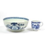 A Bow Porcelain Coffee Cup, circa 1770, painted in underglaze blue with chinoiserie foliage; and A