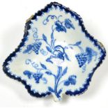 A Lowestoft Porcelain Leaf Shape Pickle Dish, circa 1775, painted in underglaze blue with fruiting