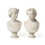 A Pair of Copeland Parian Busts of Poetry and Music, circa 1887, modelled by Louis Auguste Malempre,