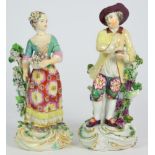 A Pair of Derby Porcelain Figures of The Seasons, circa 1770, Spring as a girl holding a basket of