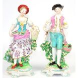 A Pair of Derby Porcelain Figures of a Shepherd and Companion, circa 1770, he standing holding a