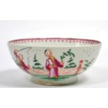 A Baddeley-Littler Porcelain Bowl, circa 1780, painted with chinoiserie figures in a fenced