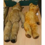 Circa 1920s/30s yellow plush jointed teddy bear with stitched nose, glass eyes, stitched claws and
