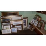 A large quantity of prints, watercolours, framed textiles and other pictures including a framed