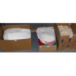 White linen sheets, pillowcases, girls dress and baby under dress in white cotton, assorted lace