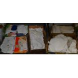 Assorted embroidered and white linen, white cotton ladies and childs undergarments, dolls clothes,