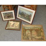 J H Blakely, Knaresborough, oil on canvas, signed lower left; together with three watercolours by