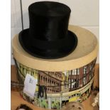 A R W Forsyth Glasgow black silk top hat in its original Copland & Lye Limited coloured card box,