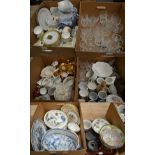 A large quantity of miscellaneous ceramics and glass including blue and white foot bath, Spode,