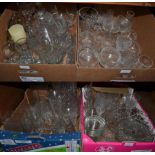 Four boxes of various household glass