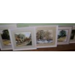 A collection of watercolours by John Parker, English moorland scene, canal scene, country lane, snow