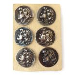 Set of Six Art Nouveau Silver Buttons, Joseph Gloster, Birmingham 1906, each button featuring a side