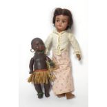 Simon and Halbig 1039 Bisque Socket Head Mulatto Doll, with brown side glancing eyes, black wig,