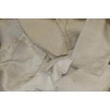 Assorted White Linen Table Cloths, including crochet edged, lace trimmed and embroidered examples