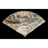 The Preacher: An Early 18th Century Ivory Fan, printed and hand coloured, the double paper leaf a