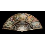 A Fine Mid-18th Century Fan, the ivory sticks carved, pierced and painted, the vellum leaf,