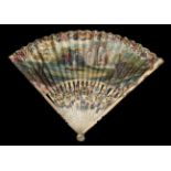 An Early and Quite Slender 18th Century Ivory Fan, the guards with simple painted decoration, the