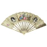 Hommage to Cupid: A Mid to Late 18th Century Ivory Fan, the monture carved and pierced, gilded and