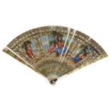 A Fine and Early 18th Century Painted and Carved Ivory Brisé Fan, the gorge with the addition of