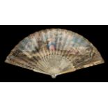 Flora and Zephyr: An 18th Century Carved and Pierced Ivory Fan, with mother-of-pearl thumb guards.