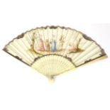 The Grape Harvest: A Circa 1740's Ivory Fan, the plain sticks mounted with a painted country scene