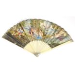 Mercury delivers Bacchus: A Circa 1720's Ivory Fan, with slender plain sticks, the guards tipped