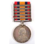 A Queen's South Africa Medal, with five clasps RELIEF OF KIMBERLEY, PAARDEBERG, JOHANNESBURG,