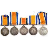 First World War Cavalry Interest: Five British War Medals, awarded to:- L-4086 PTE.A.E.KING. 9-