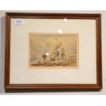 Attributed to David Cox, fisherfolk on a shore, bears signature, watercolour