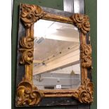 Gilt and black painted carved wood rectangular wall mirror, 64cm x 78cm64cm by 78cm overall, 41cm by