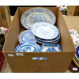 Assorted 19th century blue and white transfer print wares including Don Pottery dish from the Pulver