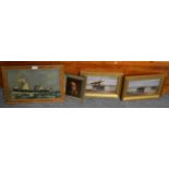 20th century school, shipping scene, oil on panel; together with two further coastal oils and a