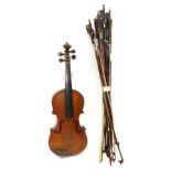 Violin 14'' one piece back (cased) (requires repair and restoration) together with a bundle of mixed