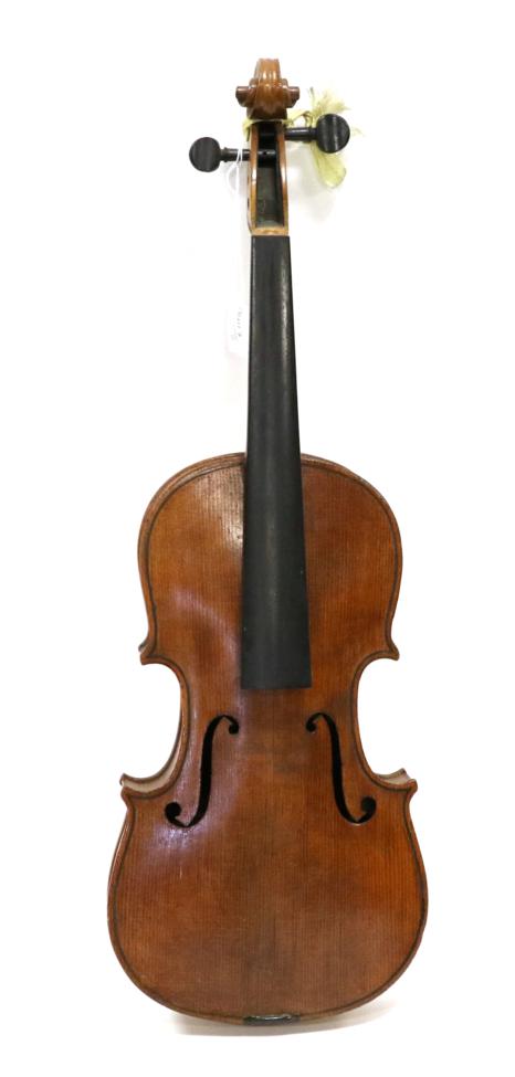 Violin 13 1/8'' two piece back, ebony fingerboard, with remnants of label 'The Maidstone,