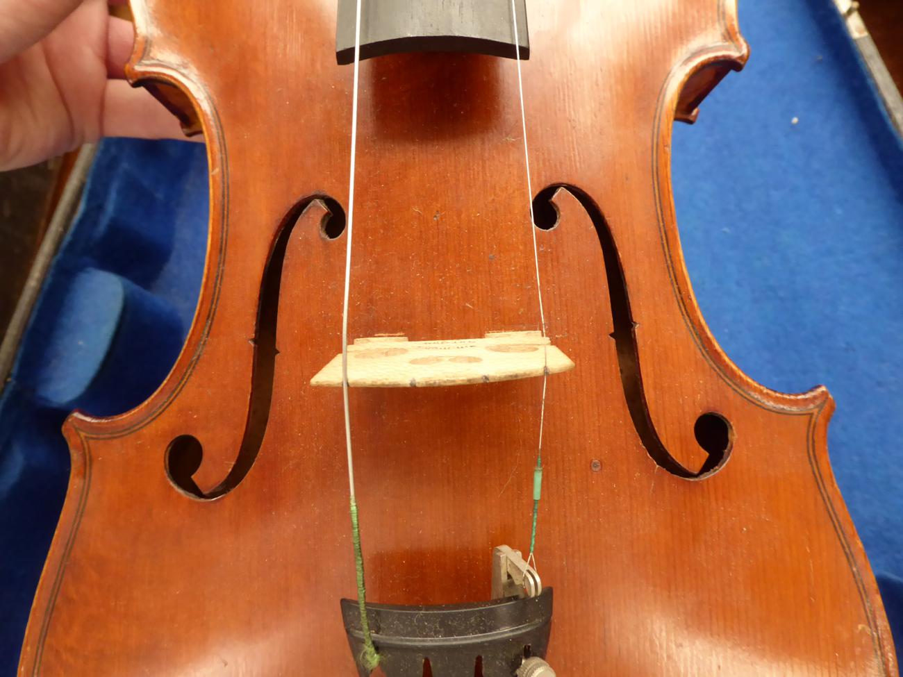 Violin 14'' one piece back, ebony fingerboard, no label, cased with bow - Image 10 of 14