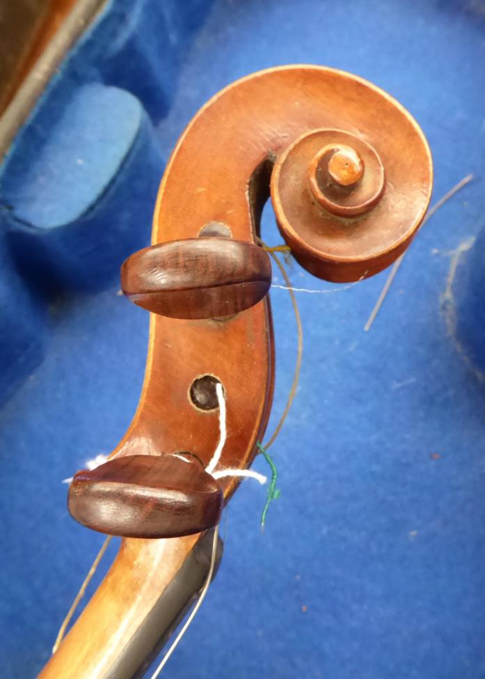 Violin 14'' one piece back, ebony fingerboard, no label, cased with bow - Image 7 of 14