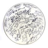 Bass Drum Skin From The Beatles Fan Club approximately 15-20 year old, signed by mainly drummers