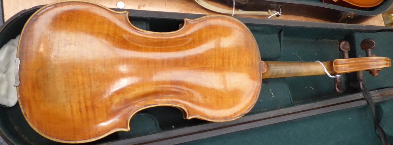 Violin 14 3/8'' two piece back, ebony fingerboard and tailpiece, with label 'Antony Posch Macher - Image 4 of 10