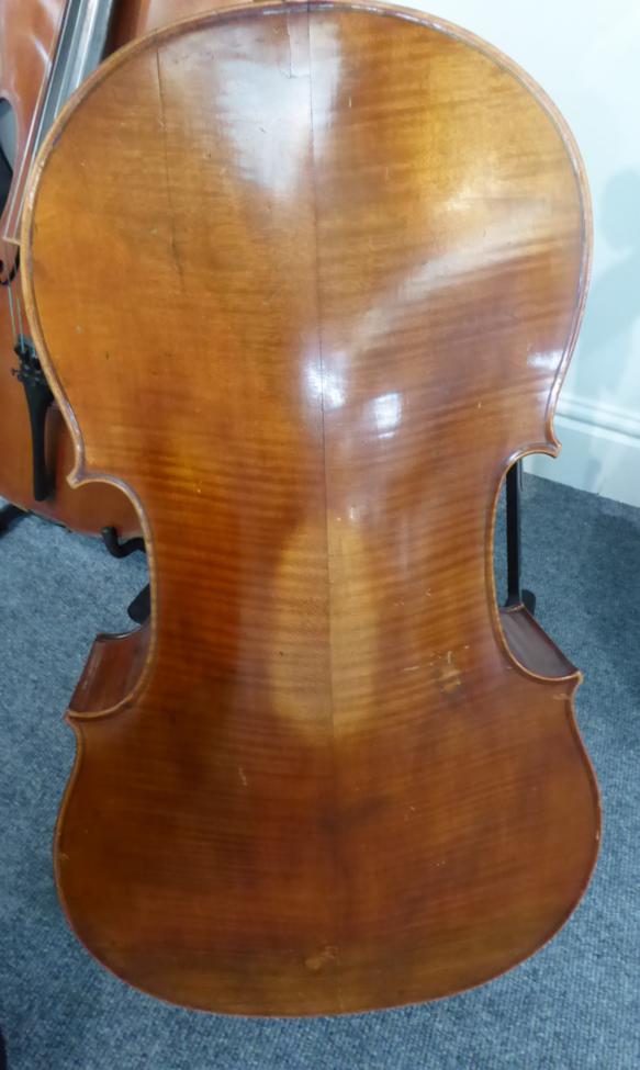 Cello 30'' two piece back, no maker's name, has inscription visible through f hole 'Repaired October - Image 4 of 10