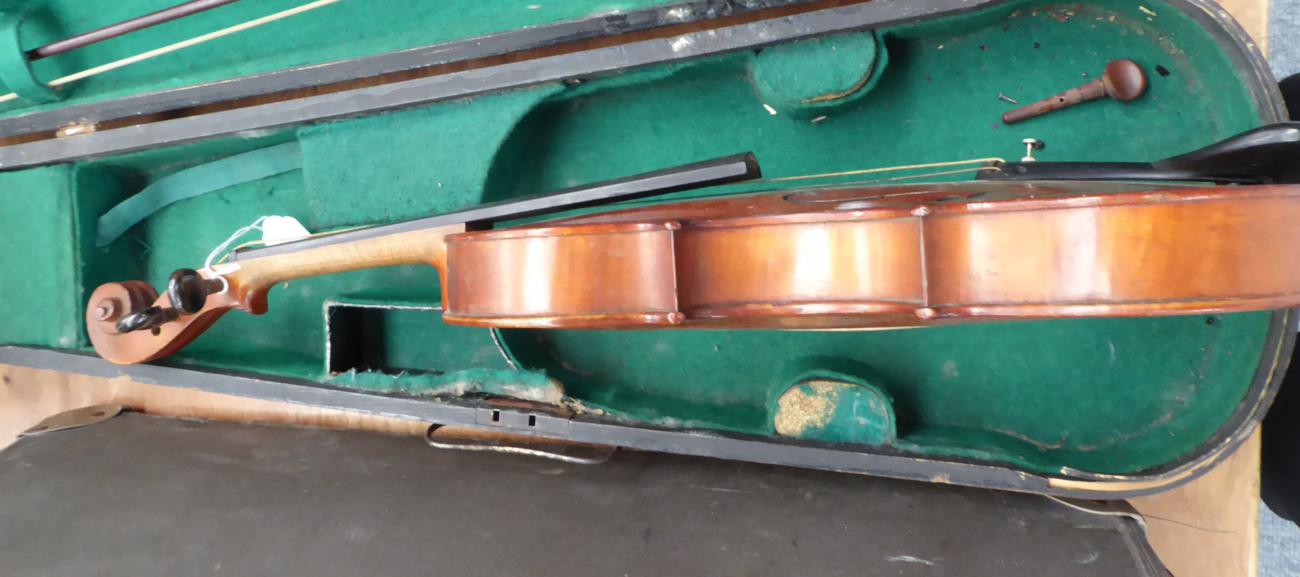 Violin 14'' two piece back, ebony fingerboard, with label stating imitation of Joseph Guarnerrus - Image 5 of 15