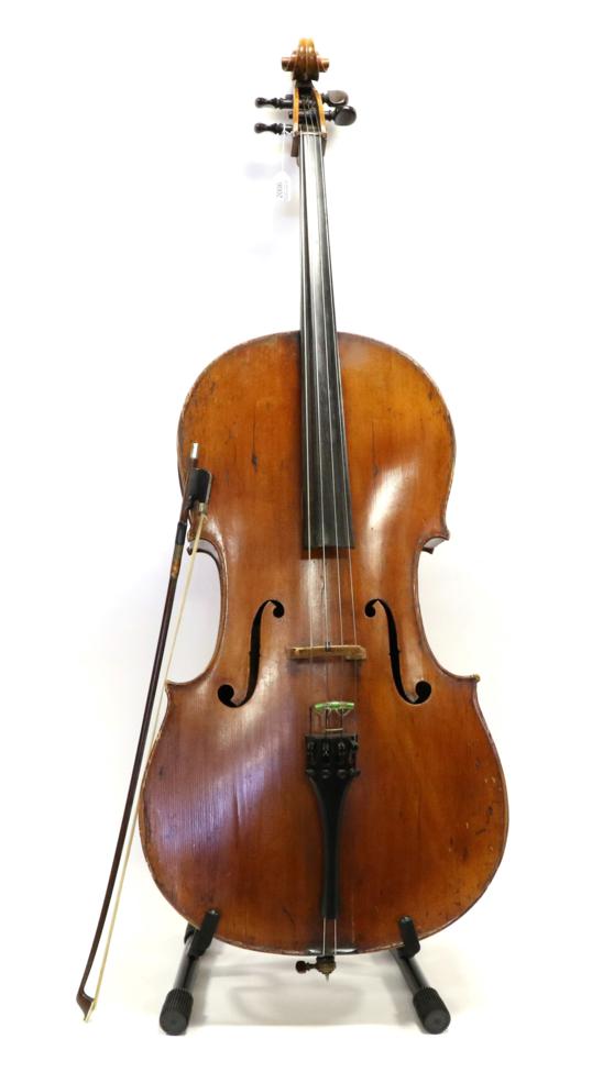 Cello 30'' two piece back, no maker's name, has inscription visible through f hole 'Repaired October