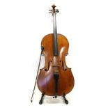 Cello 30'' two piece back, no maker's name, has inscription visible through f hole 'Repaired October