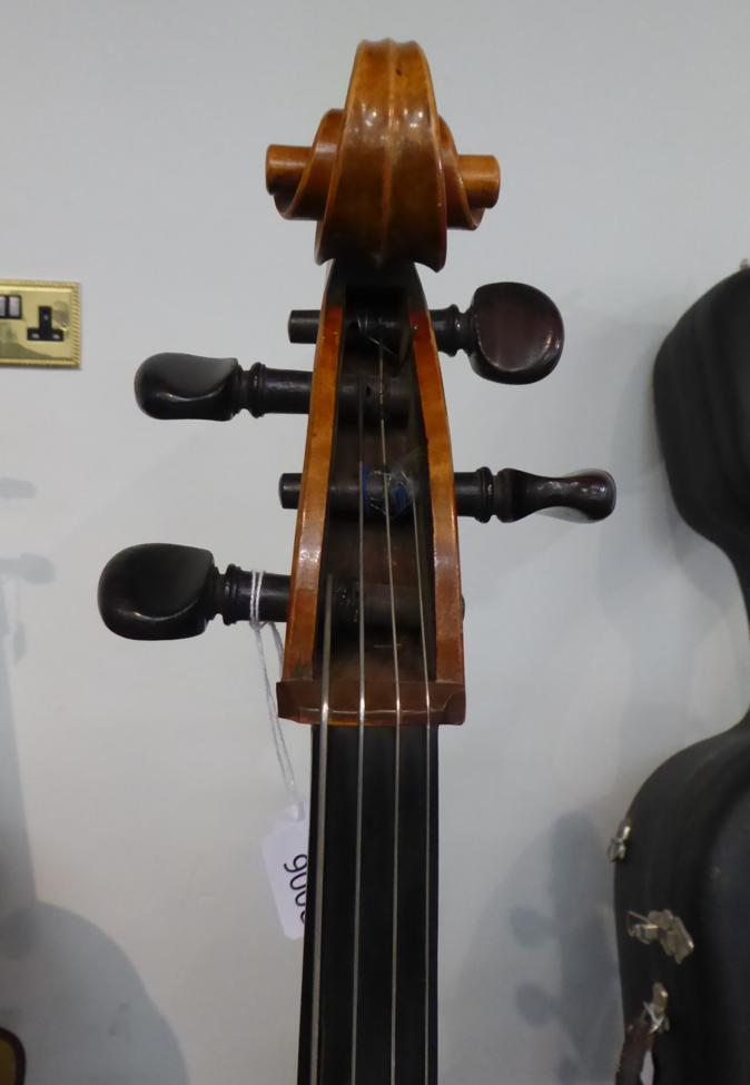 Cello 30'' two piece back, no maker's name, has inscription visible through f hole 'Repaired October - Image 6 of 10