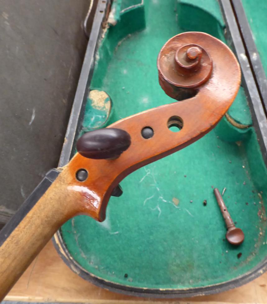 Violin 14'' two piece back, ebony fingerboard, with label stating imitation of Joseph Guarnerrus - Image 7 of 15